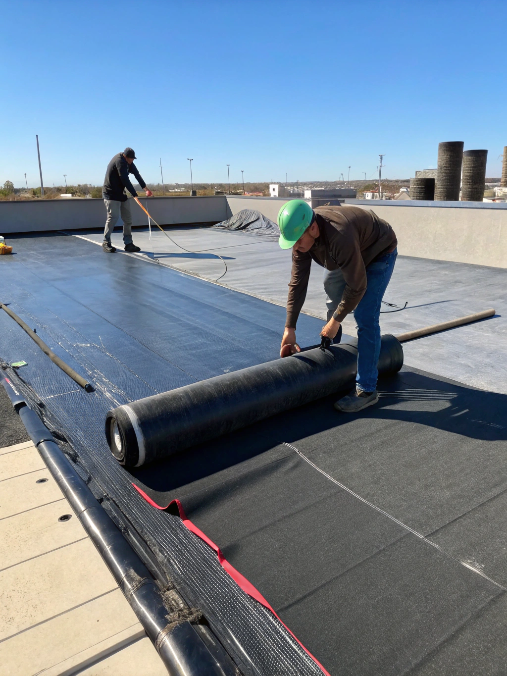Professional flat roof installation with EPDM rubber